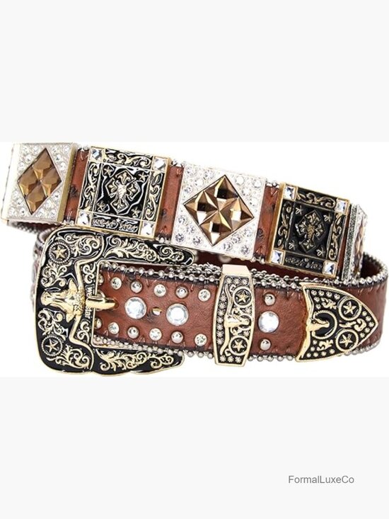Genuine Leather Rhinestone Belt - Western Style with Sparkling Crystal Studs main image 7